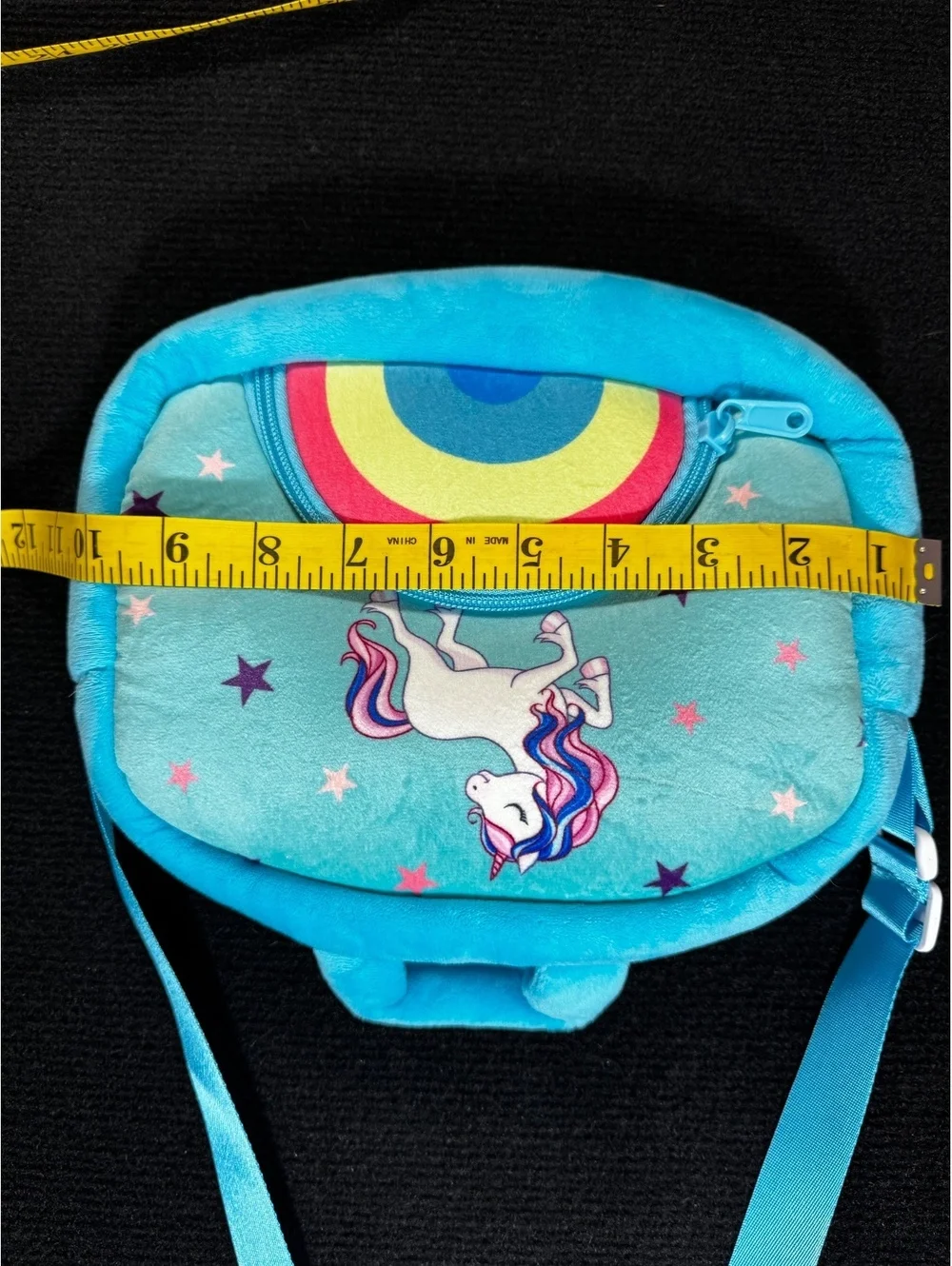 Plush Unicorn Rainbow Crossbody Shoulder Bag Kids Blue Soft Zip Purse EUC Cute